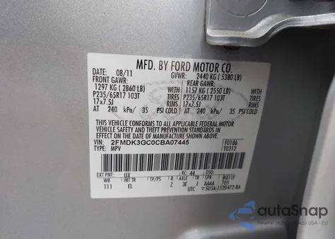 2012 Ford Edge Se from USA, damaged, VIN 2FMDK3GC0CBA07445